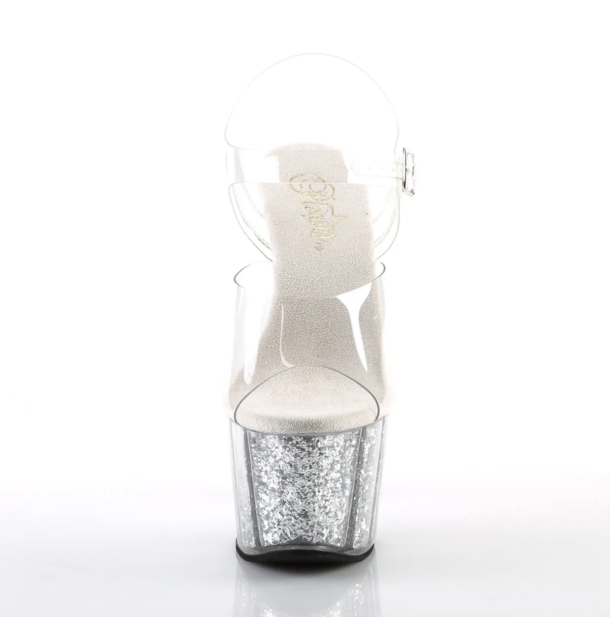 ADORE-708G Pleaser Clear/Silver Multi Glitter Inserts Sexy Platform Shoes (Pole Dancing Heels)