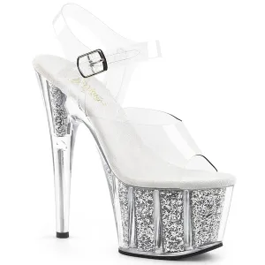 ADORE-708G Pleaser Clear/Silver Multi Glitter Inserts Sexy Platform Shoes (Pole Dancing Heels)