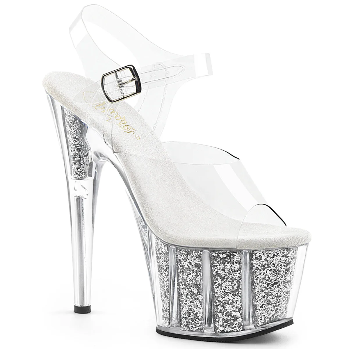 ADORE-708G Pleaser Clear/Silver Multi Glitter Inserts Sexy Platform Shoes (Pole Dancing Heels)