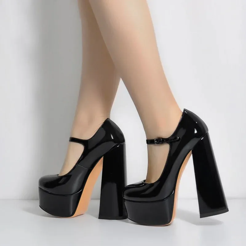 Ankle Strap Chunky High Heels Shoes