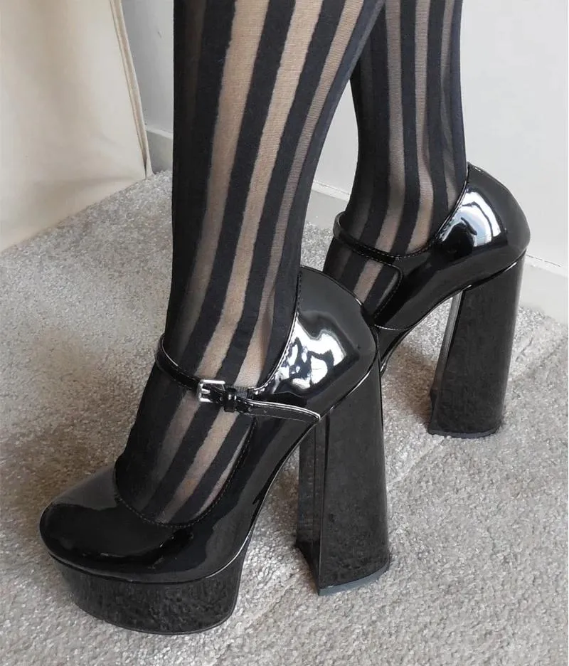 Ankle Strap Chunky High Heels Shoes