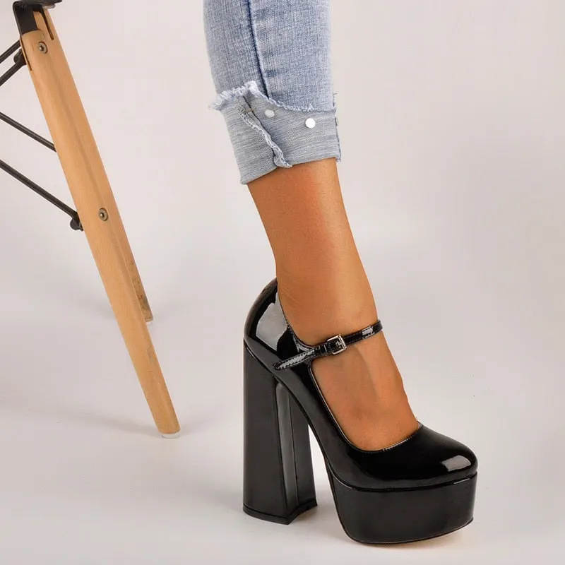 Ankle Strap Chunky High Heels Shoes