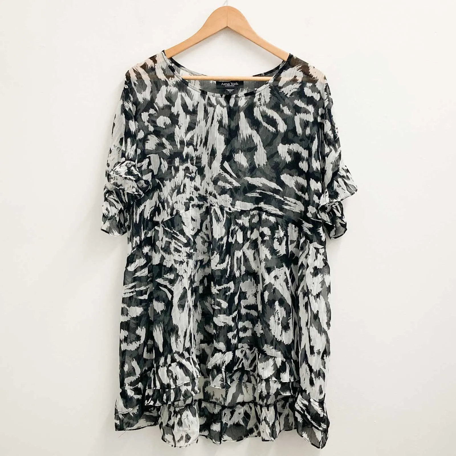 Arna York by City Chic Black Animal Print Sheer Tunic Top UK 16