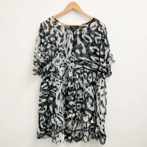 Arna York by City Chic Black Animal Print Sheer Tunic Top UK 16