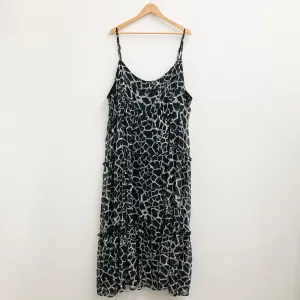 Arna York by City Chic Black Animal Print Sleeveless Tiered Maxi Dress UK 30/32