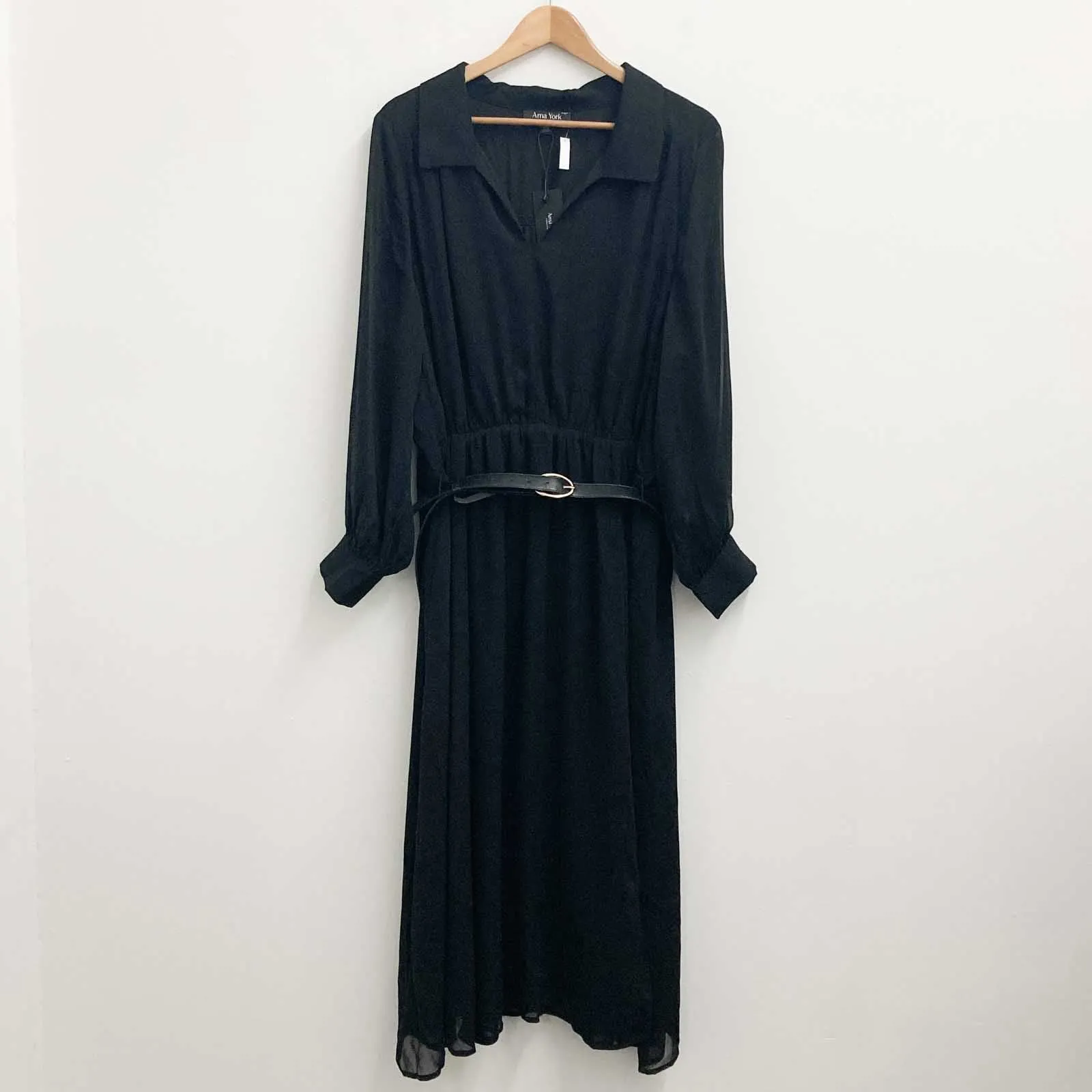 Arna York by City Chic Black Collared Belted Midi Dress UK 22/24