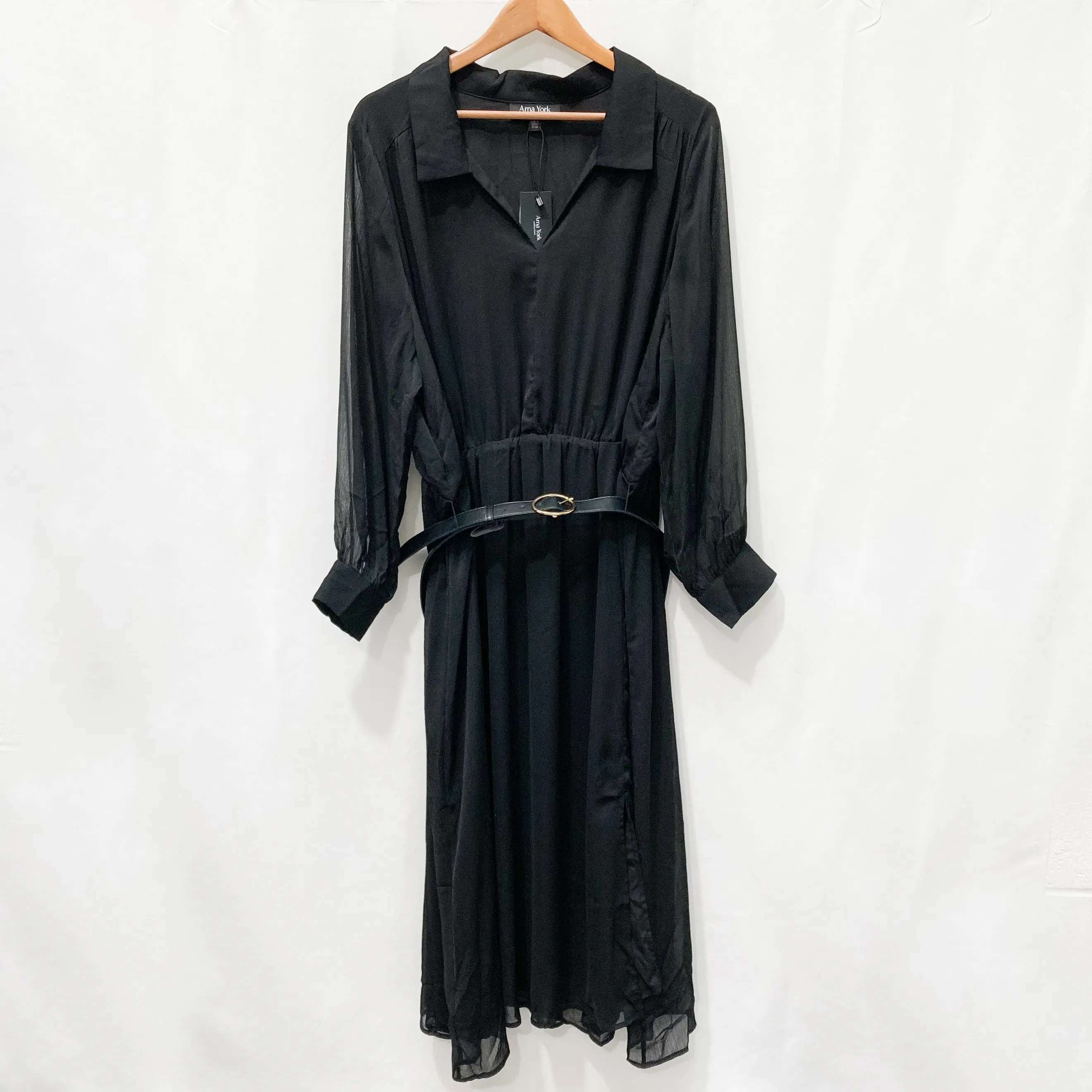 Arna York by City Chic Black Collared Belted Midi Dress UK 22/24