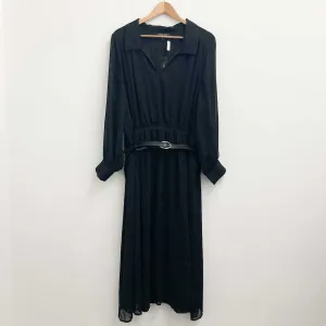 Arna York by City Chic Black Collared Belted Midi Dress UK 22/24