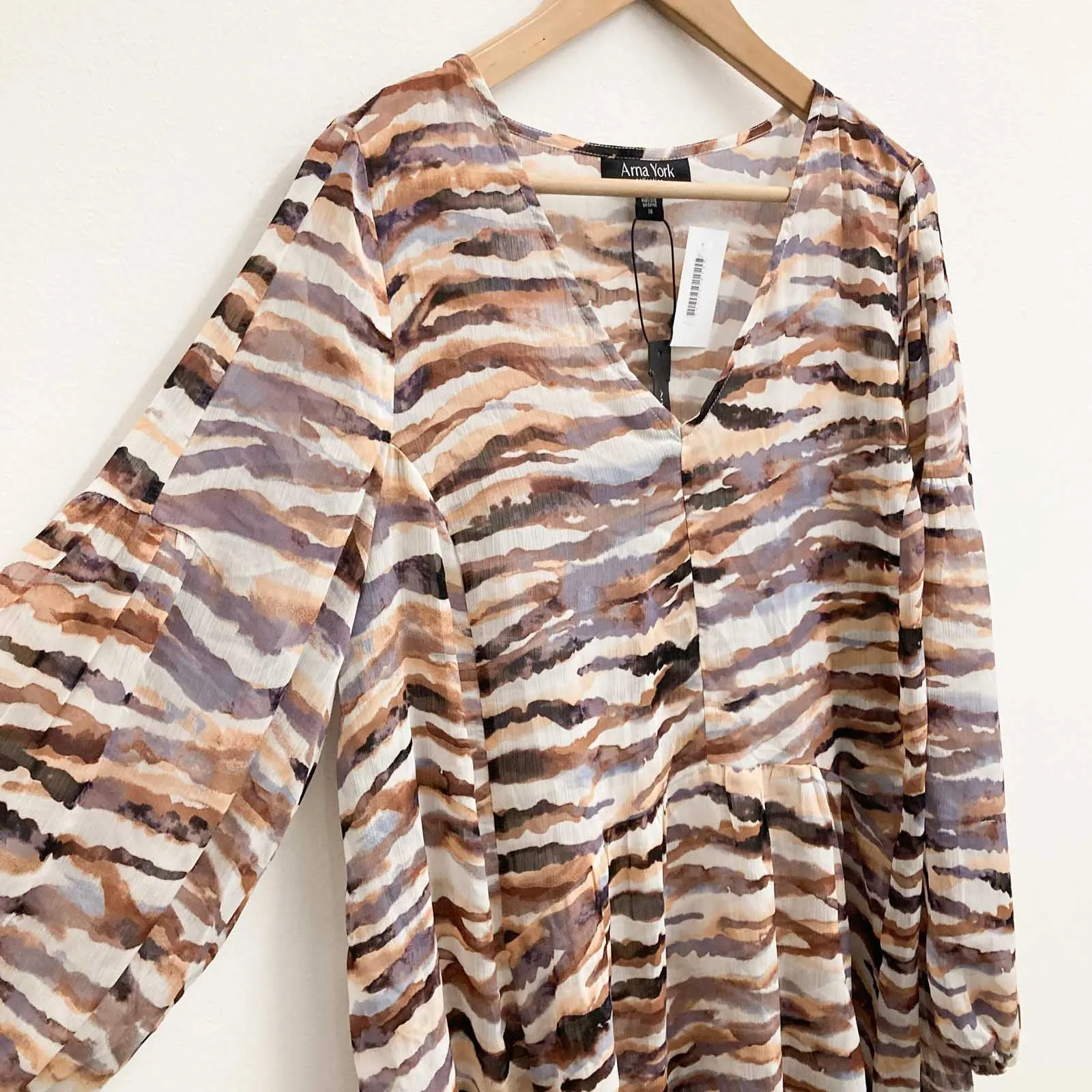 Arna York by City Chic Brown Print Semi-Sheer V-Neck Top UK 16