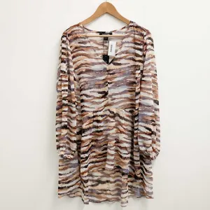 Arna York by City Chic Brown Print Semi-Sheer V-Neck Top UK 16