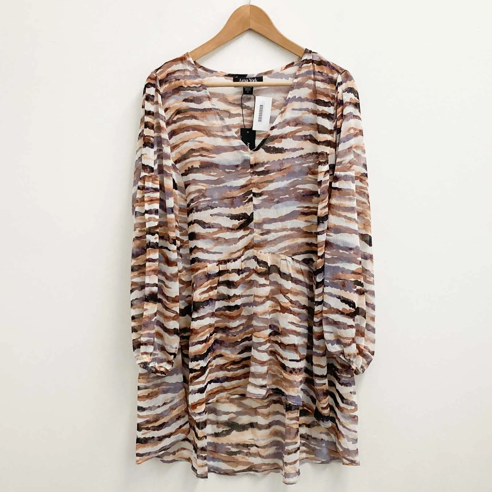 Arna York by City Chic Brown Print Semi-Sheer V-Neck Top UK 16