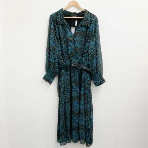 Arna York by City Chic Teal Print Belted Midi Dress UK 22/24