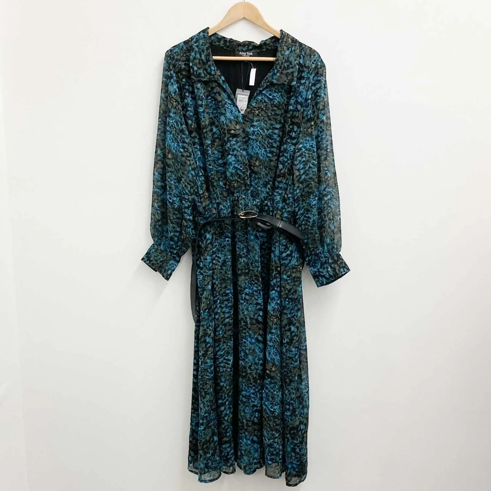Arna York by City Chic Teal Print Belted Midi Dress UK 22/24