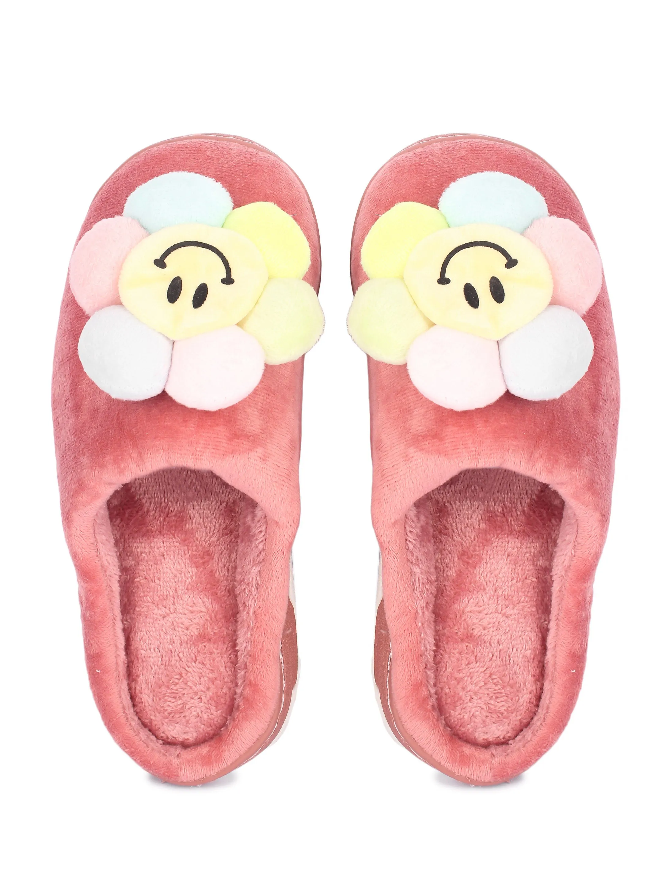 Brauch Women's Pink Happy Sunflower Fur Winter Slippers