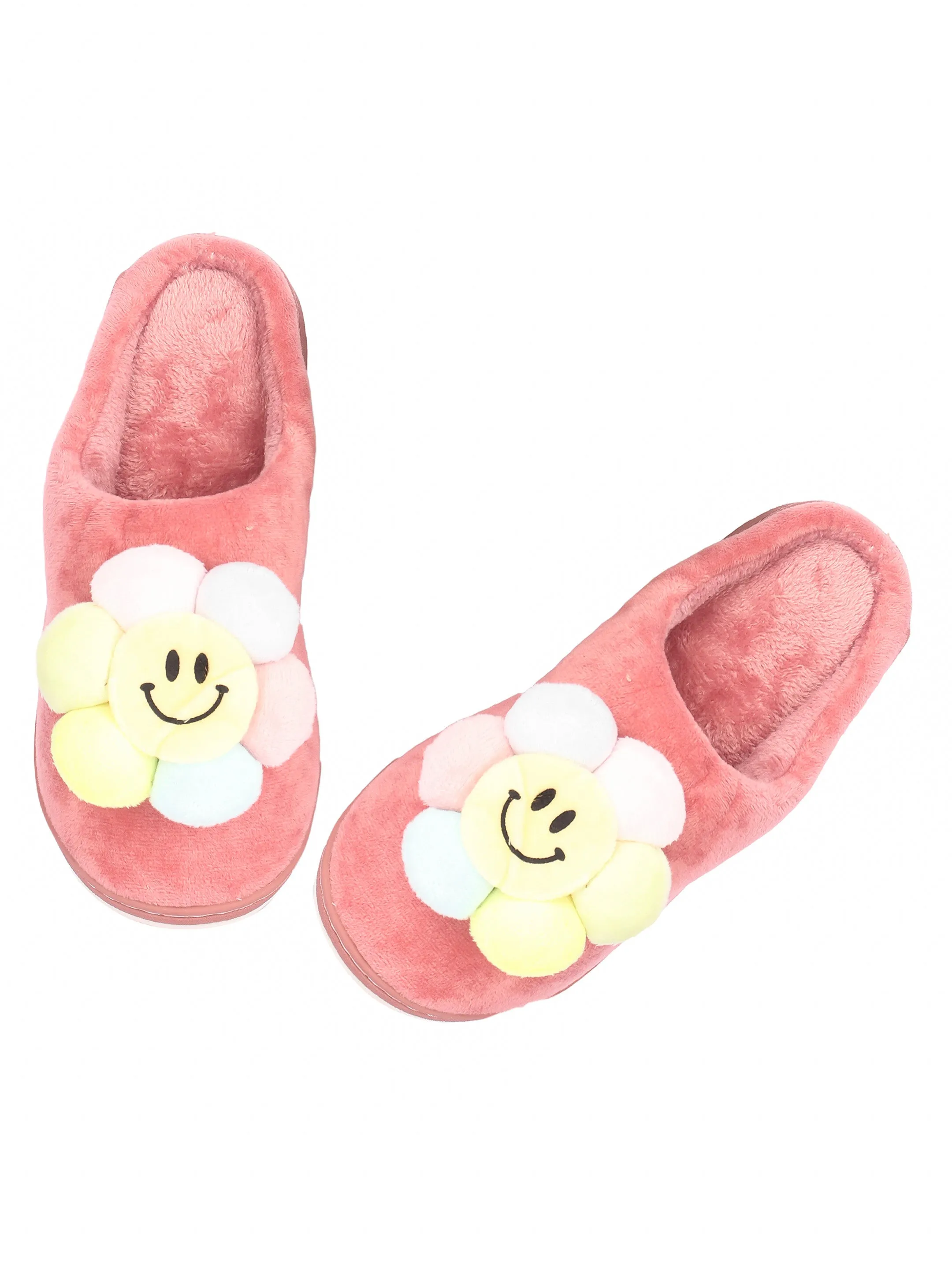 Brauch Women's Pink Happy Sunflower Fur Winter Slippers