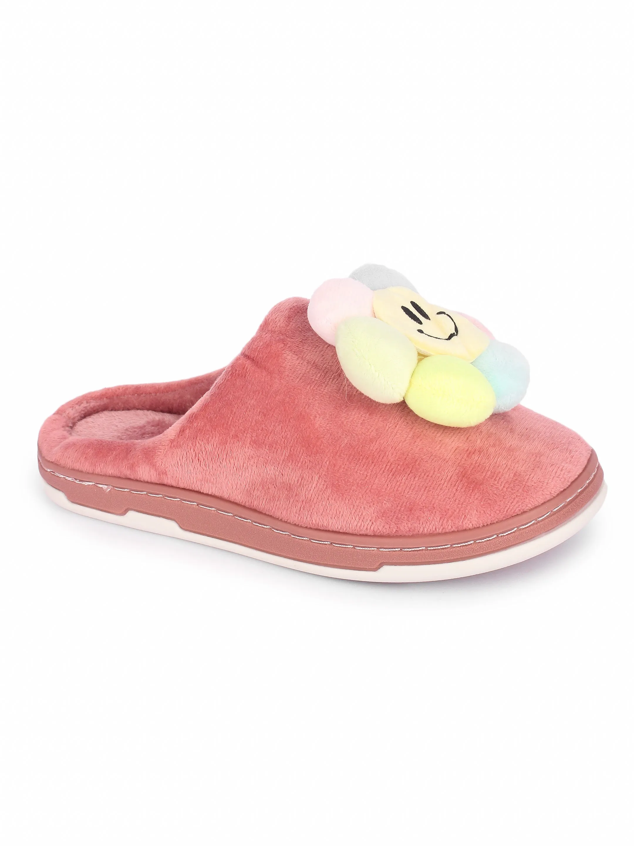 Brauch Women's Pink Happy Sunflower Fur Winter Slippers
