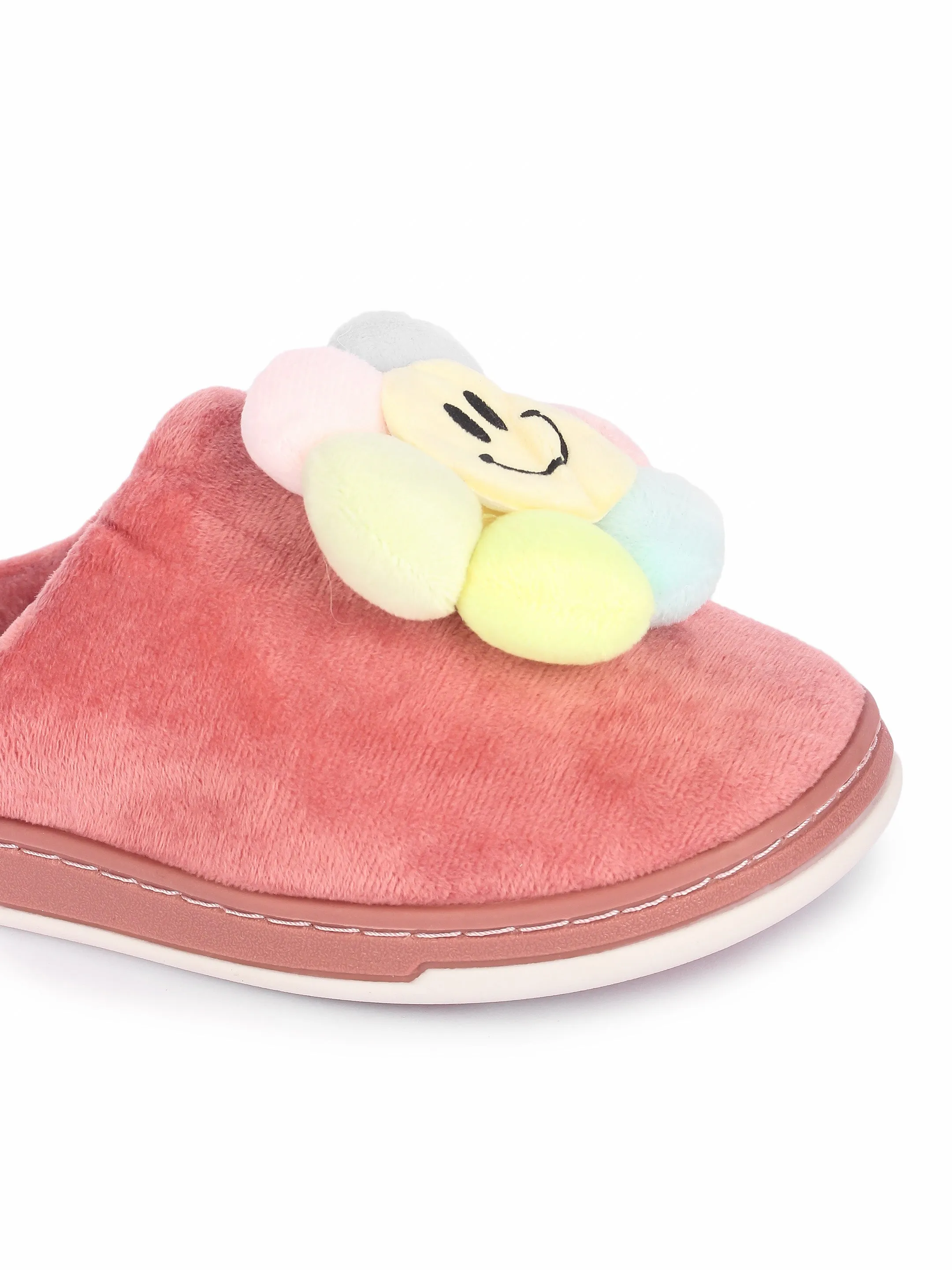 Brauch Women's Pink Happy Sunflower Fur Winter Slippers