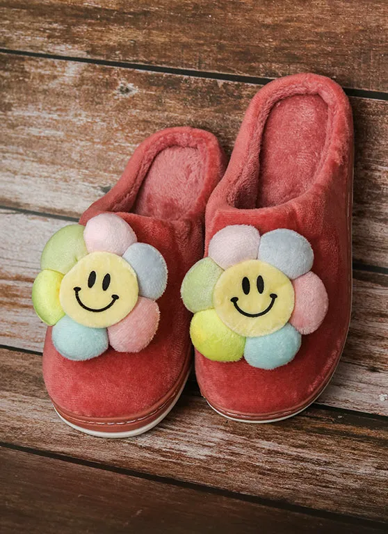 Brauch Women's Pink Happy Sunflower Fur Winter Slippers