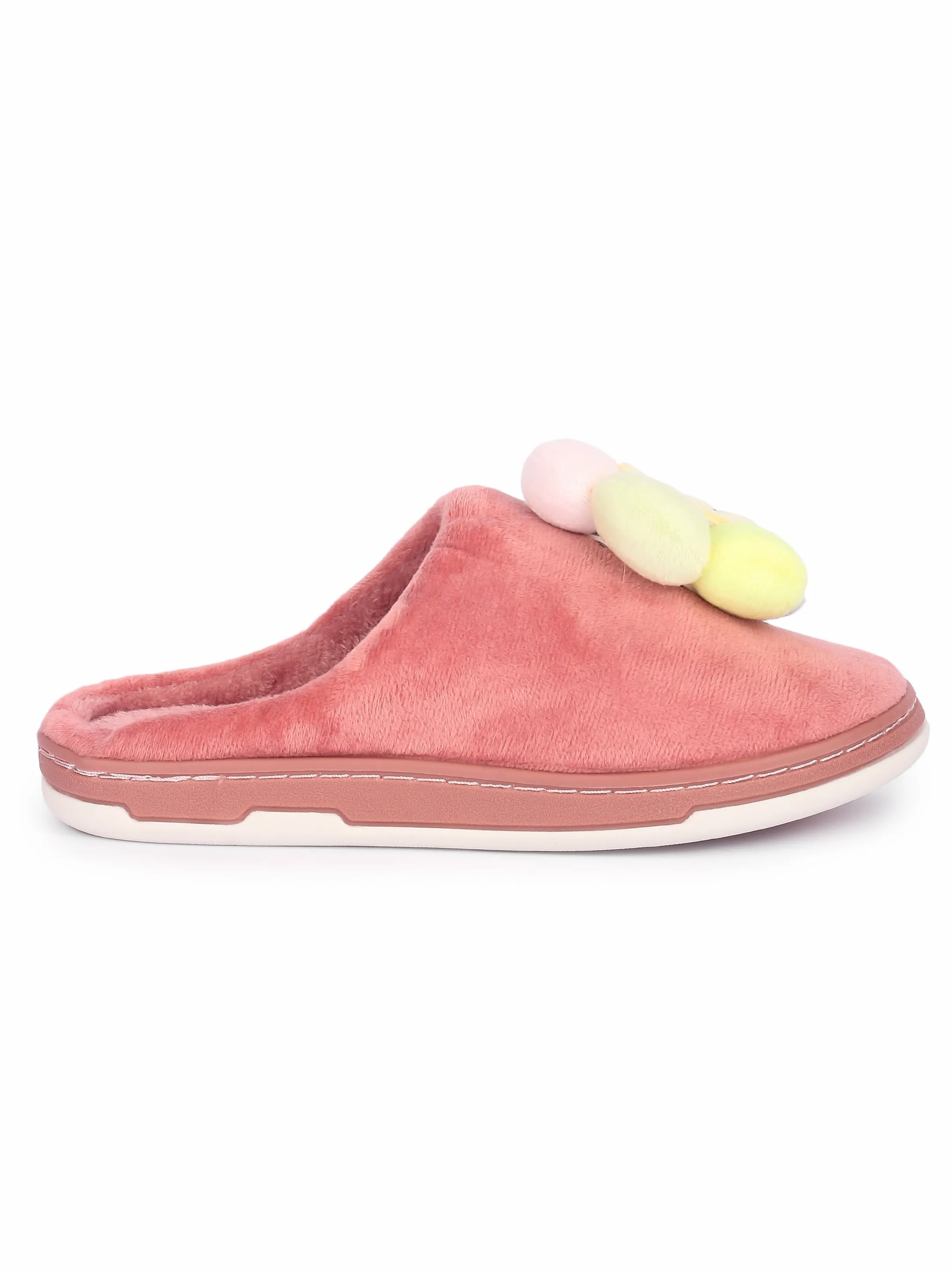Brauch Women's Pink Happy Sunflower Fur Winter Slippers