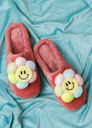 Brauch Women's Pink Happy Sunflower Fur Winter Slippers