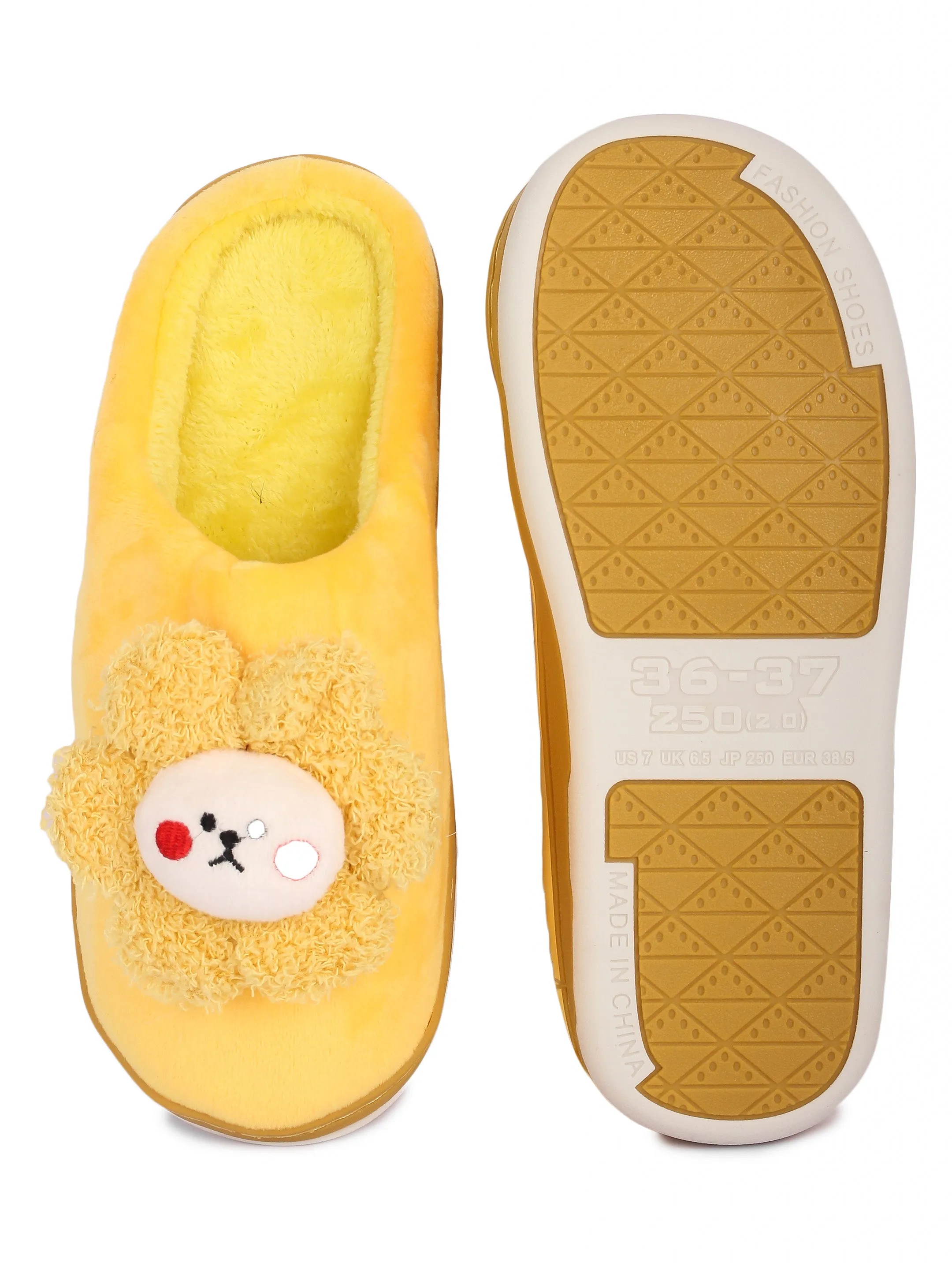Brauch Women's Yellow Sunflower Fur Winter Slippers