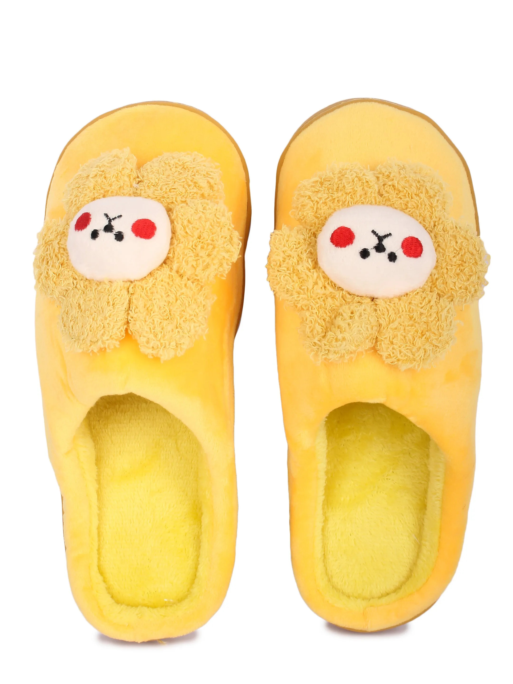 Brauch Women's Yellow Sunflower Fur Winter Slippers