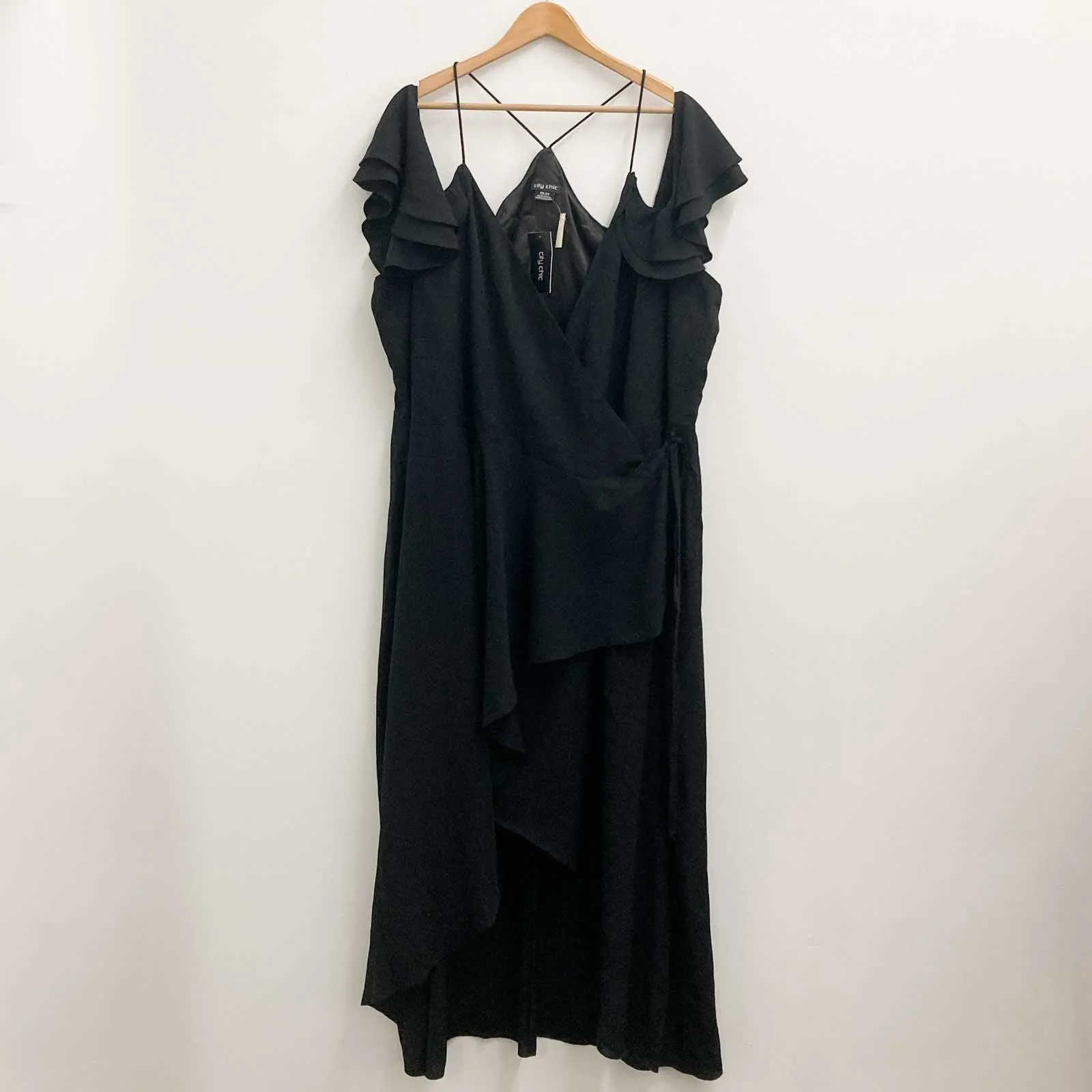 City Chic Black Cold Shoulder Wrap Hi-Lo Hem Maxi Dress UK 24