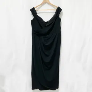 City Chic Black Faux Wrap Off-Shoulder V-Neck Tulip Hem Dress UK 16
