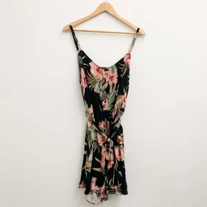 City Chic Black Floral Print Strappy Playsuit UK 16