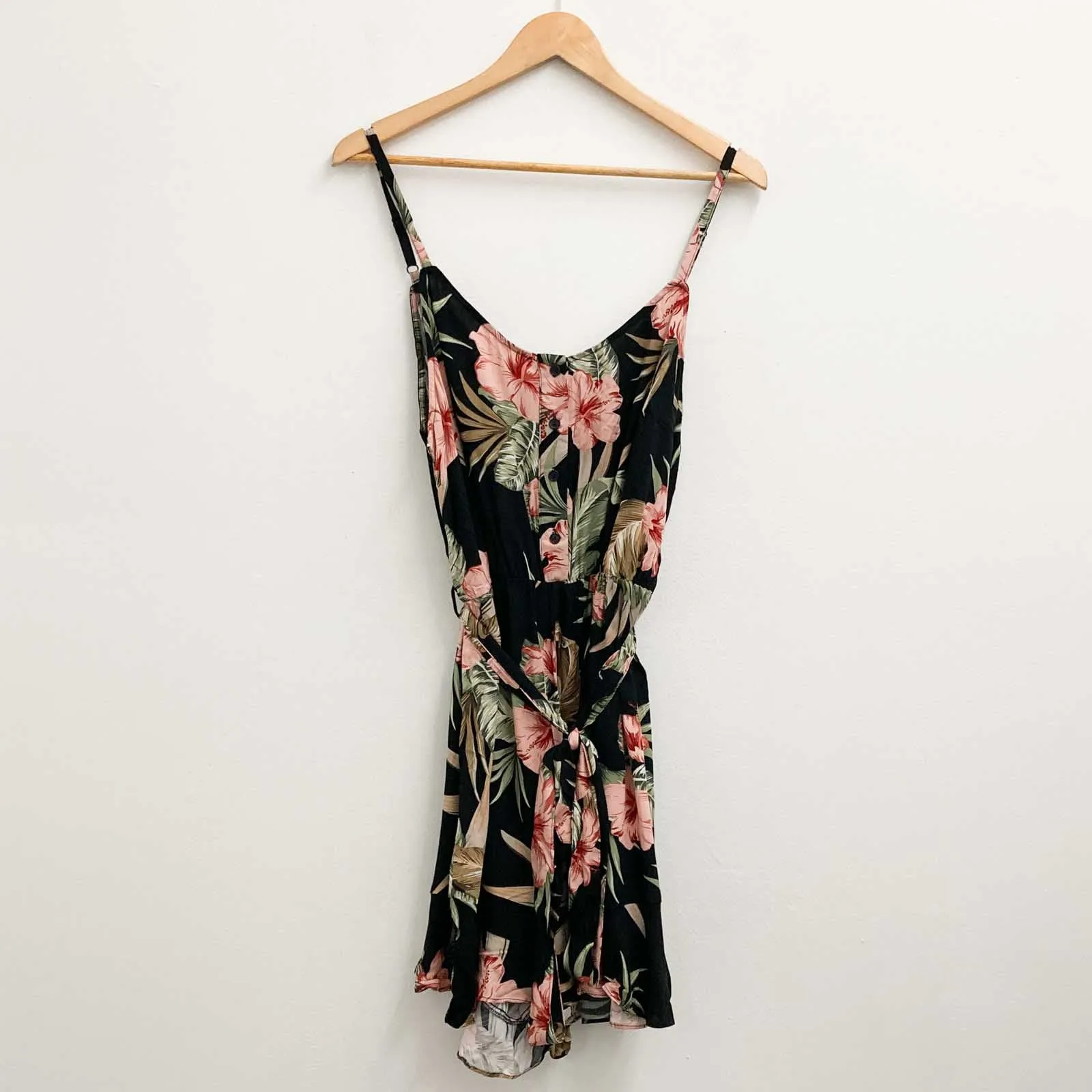 City Chic Black Floral Print Strappy Playsuit UK 16