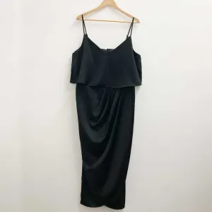 City Chic Black Frill Faux Wrap Maxi Dress UK 16