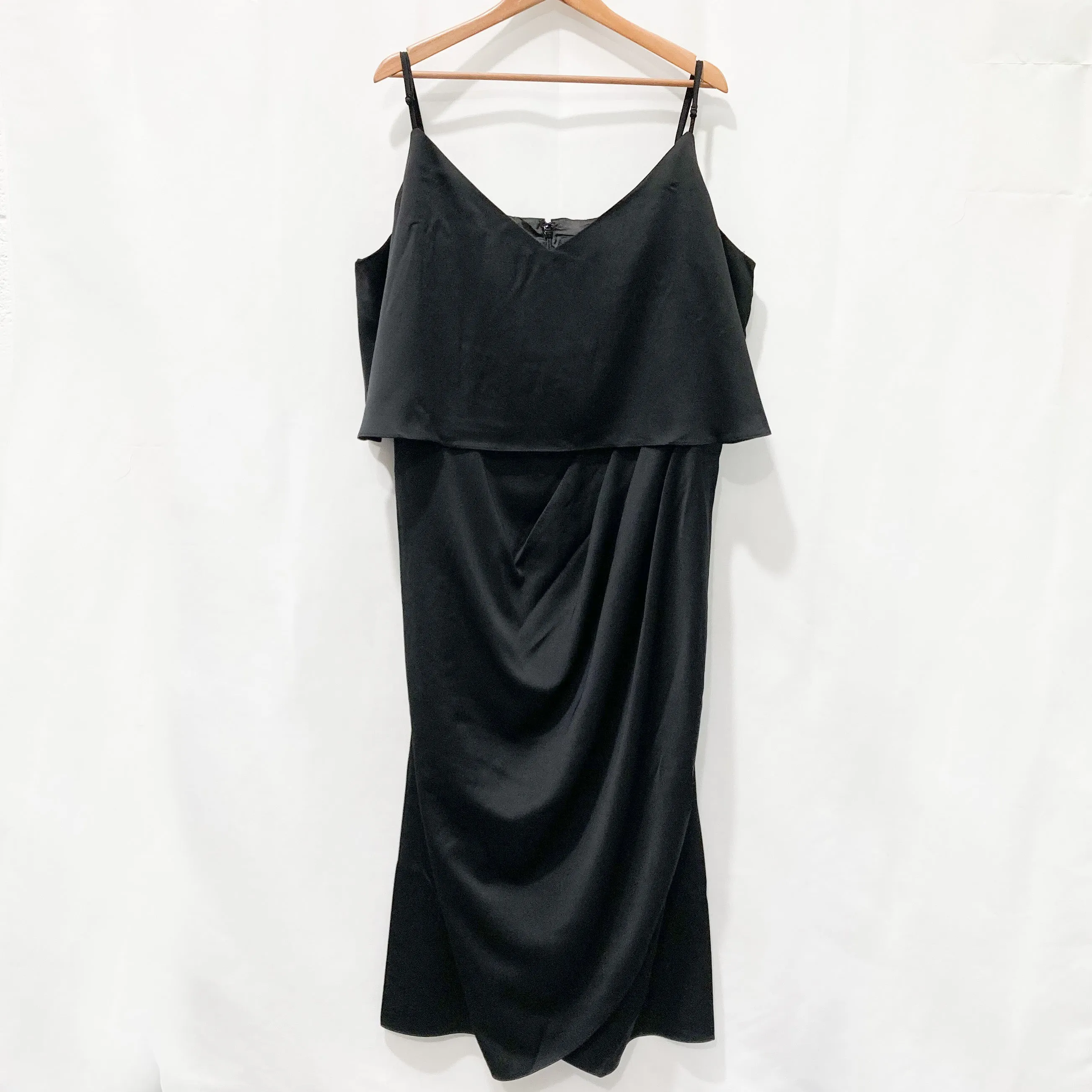 City Chic Black Frill Faux Wrap Maxi Dress UK 16