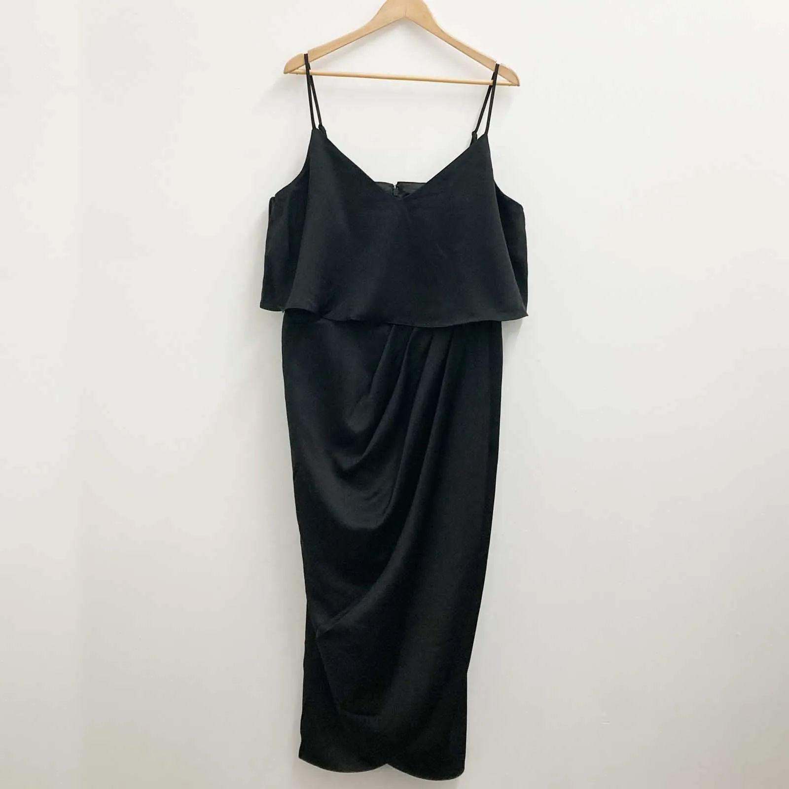 City Chic Black Frill Faux Wrap Maxi Dress UK 16