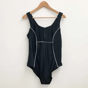 City Chic Black Sporty One Piece Zip Neck Swimsuit UK 16
