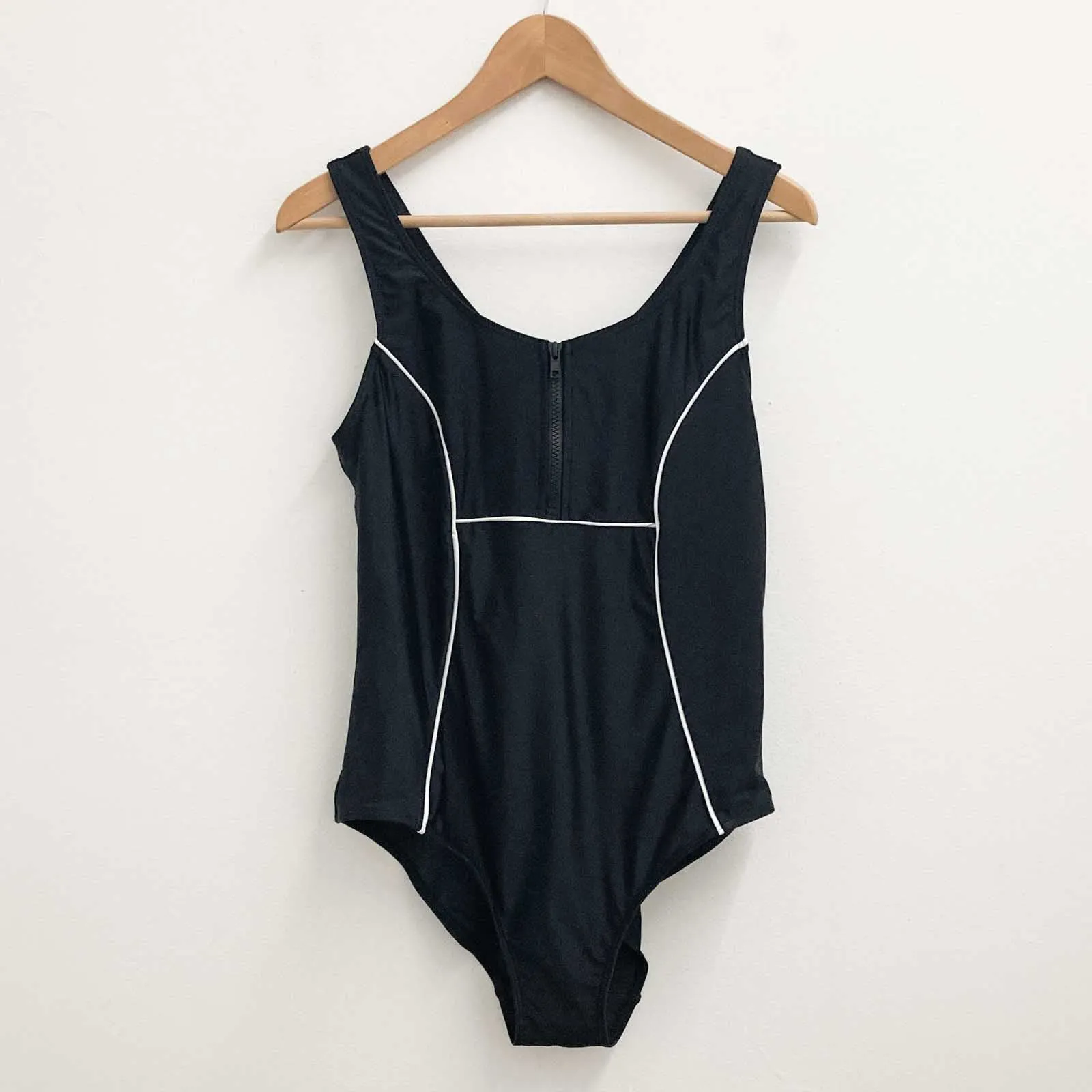 City Chic Black Sporty One Piece Zip Neck Swimsuit UK 16