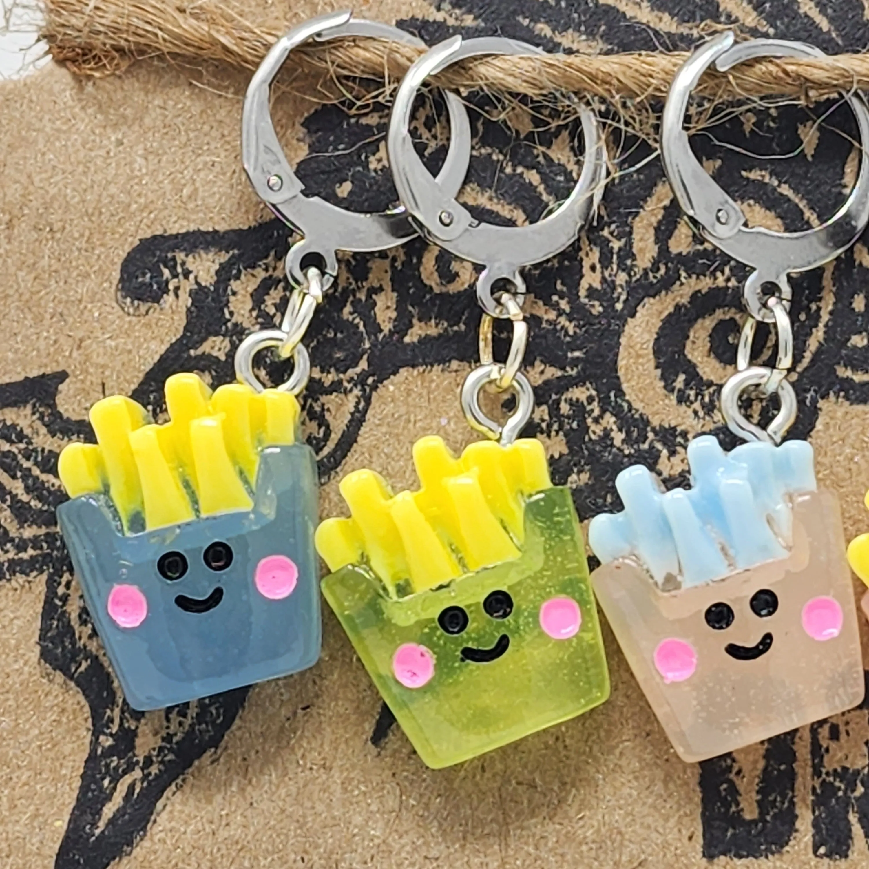 Colorful Smiley French Fries Stitch Markers - set of 5