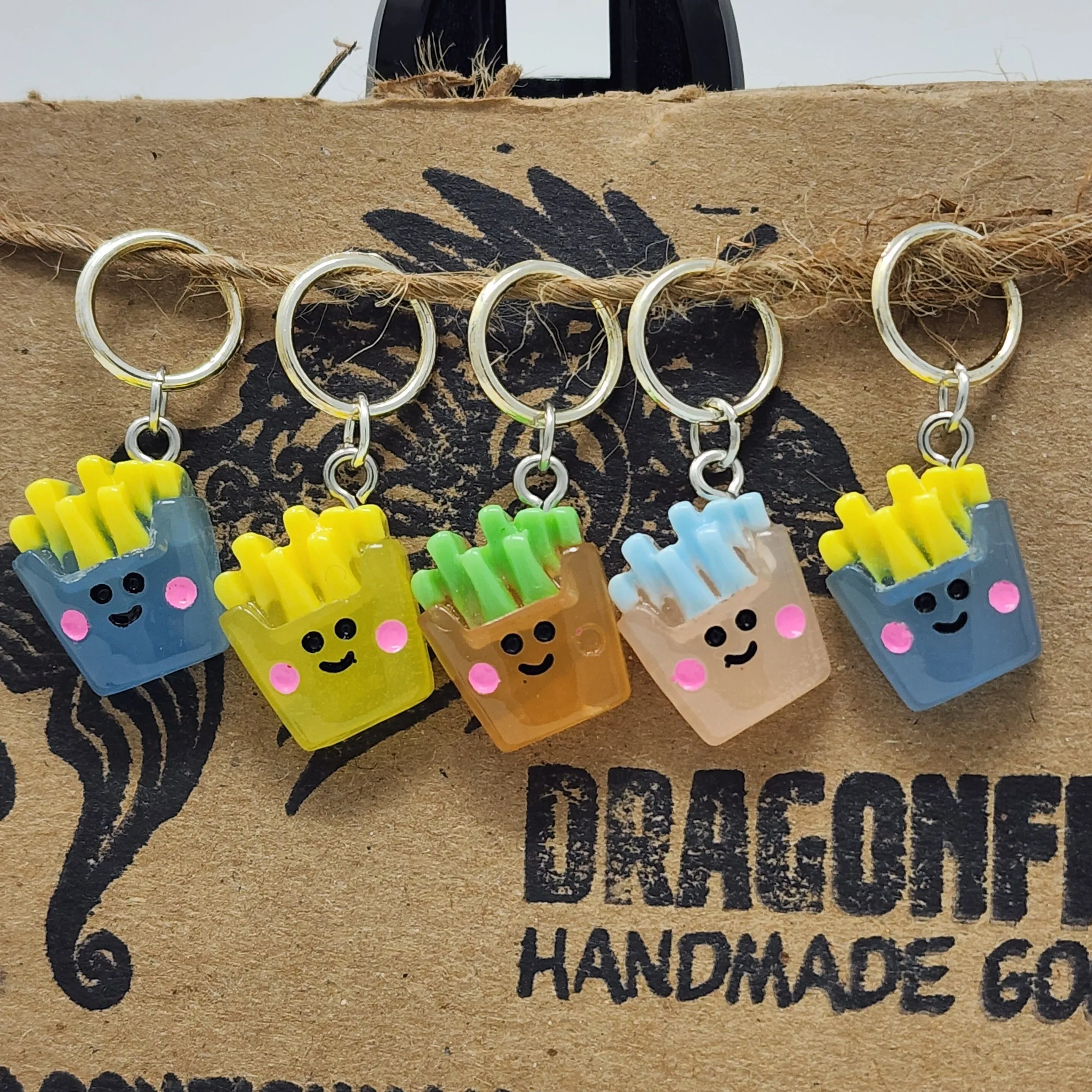 Colorful Smiley French Fries Stitch Markers - set of 5