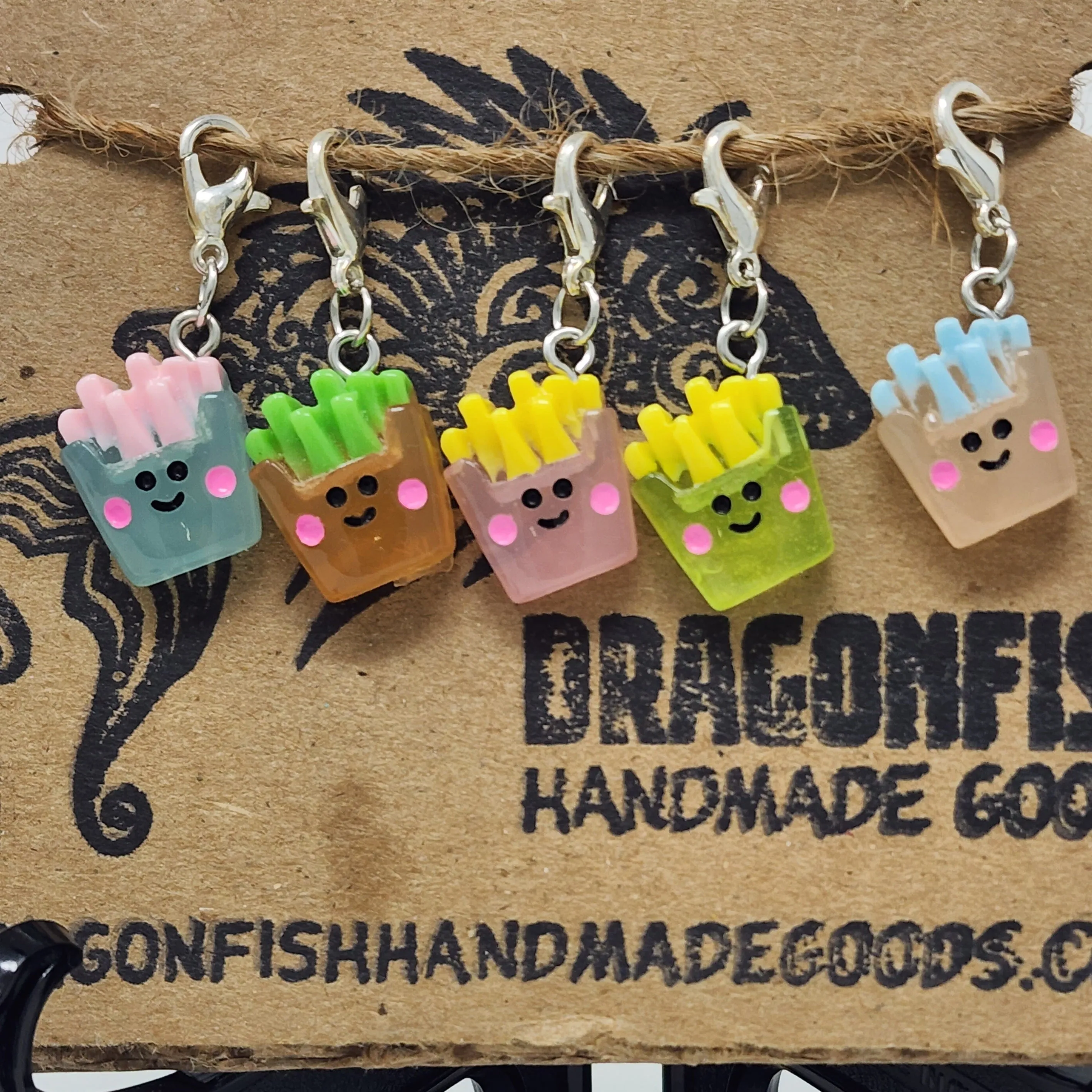 Colorful Smiley French Fries Stitch Markers - set of 5