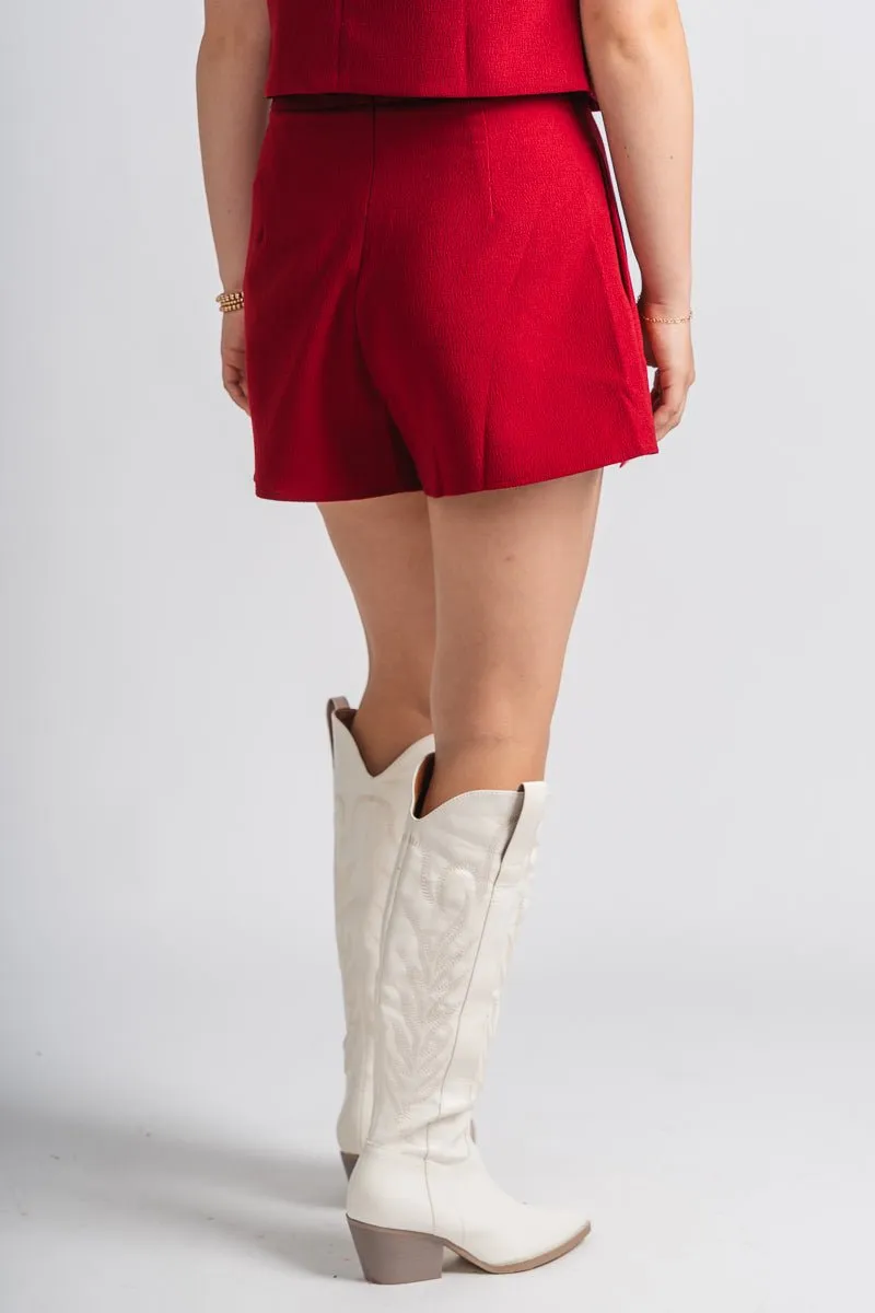 Crepe pleated shorts red wine