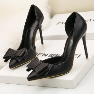 DDYZHY 2021 Fashion Delicate Sweet Bowknot High Heel Shoes Side Hollow Pointed Women Pumps Pointed Toe 10.5CM thin Dress Shoes