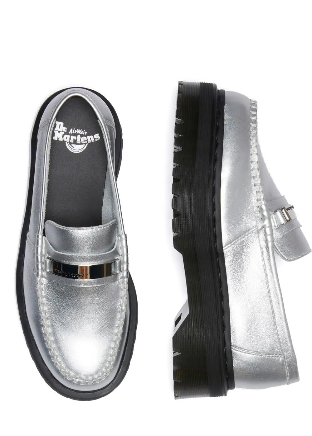 Dr. Martens Penton Metallic Leather Platform Loafers Silver