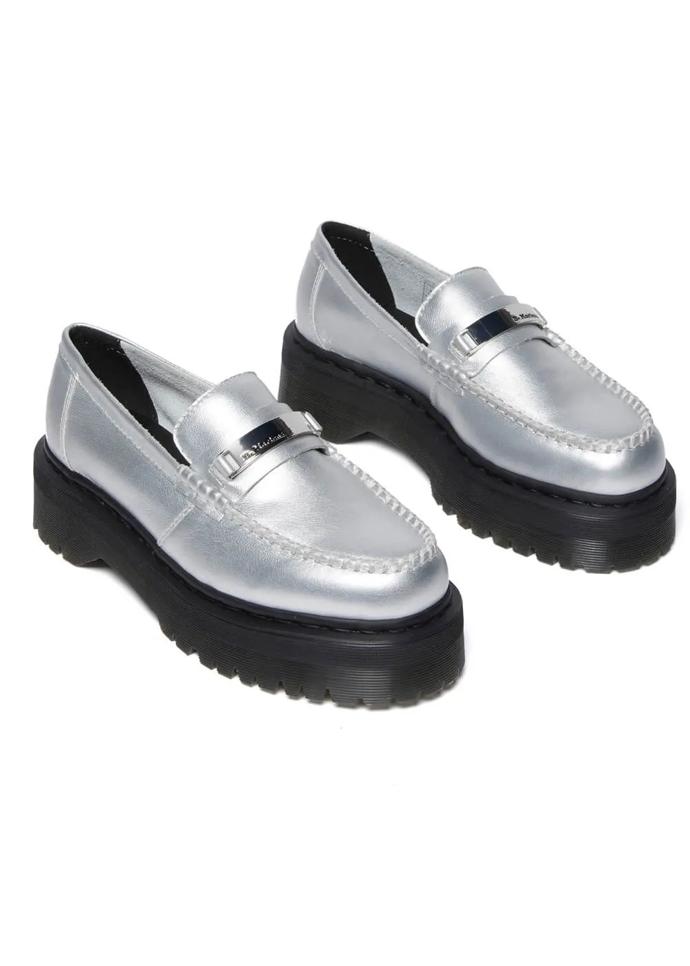 Dr. Martens Penton Metallic Leather Platform Loafers Silver