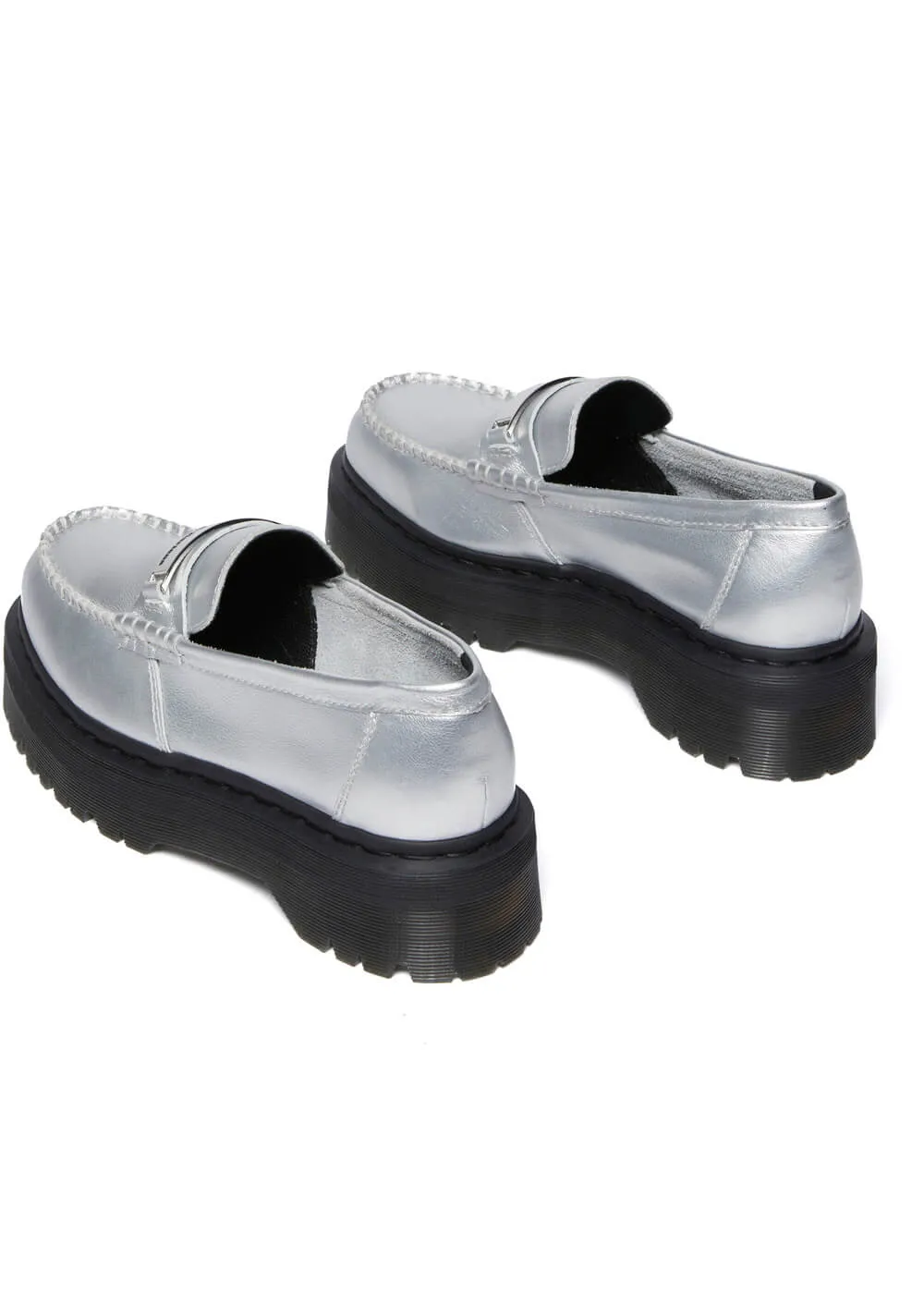 Dr. Martens Penton Metallic Leather Platform Loafers Silver