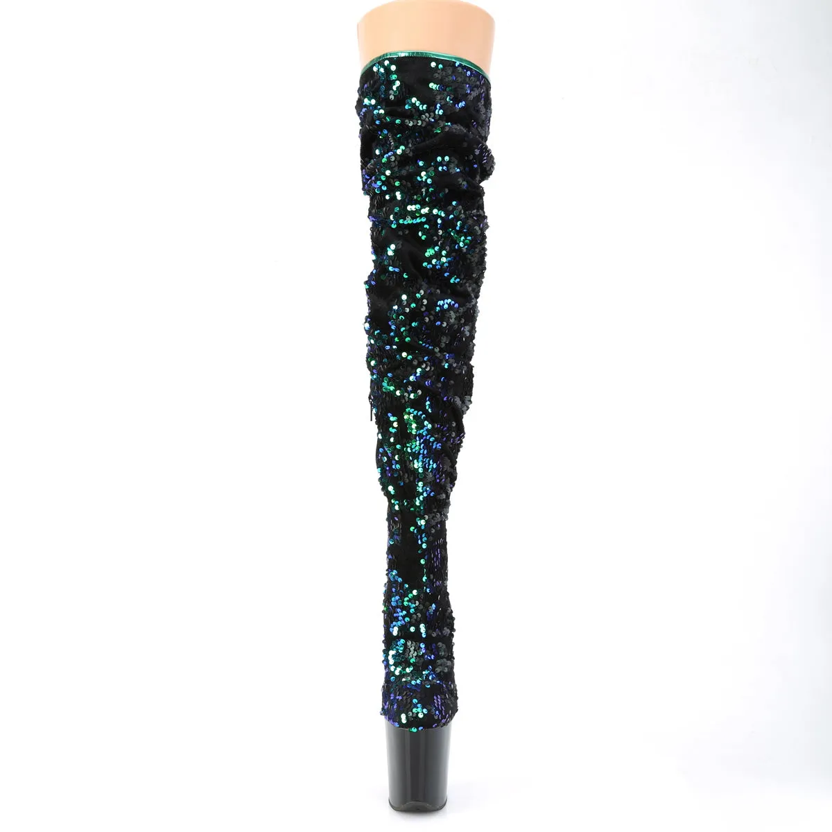 FLAMINGO-3004 Pleaser Green Iridescent Sequins Sexy Platform Shoes (Pole Dancing Heels)