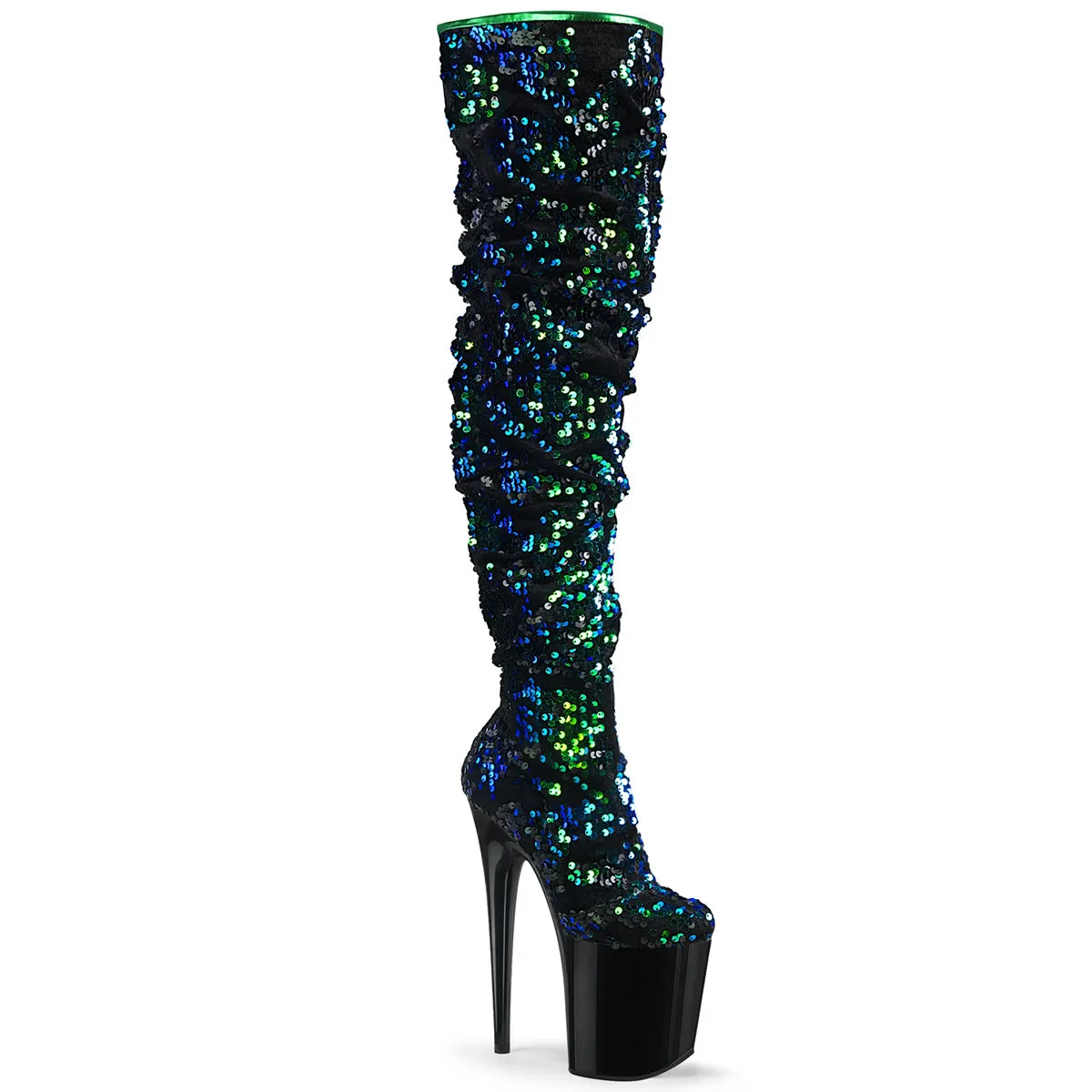 FLAMINGO-3004 Pleaser Green Iridescent Sequins Sexy Platform Shoes (Pole Dancing Heels)
