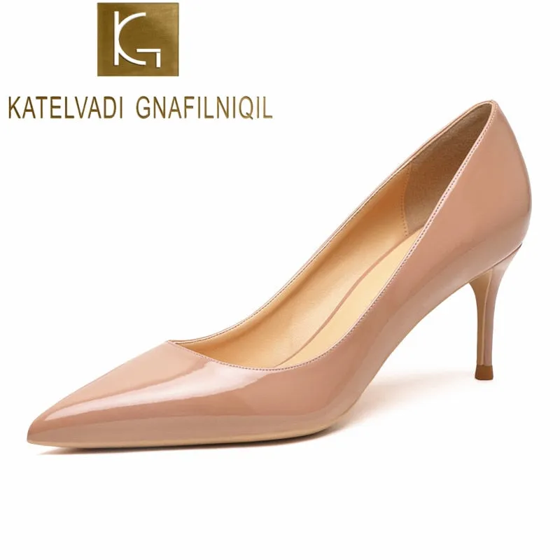 KATELVADI Beige Women's Shoes Patent Leather Shoes Woman High Heel Fashion 6.5CM High Heel shoes,K-323
