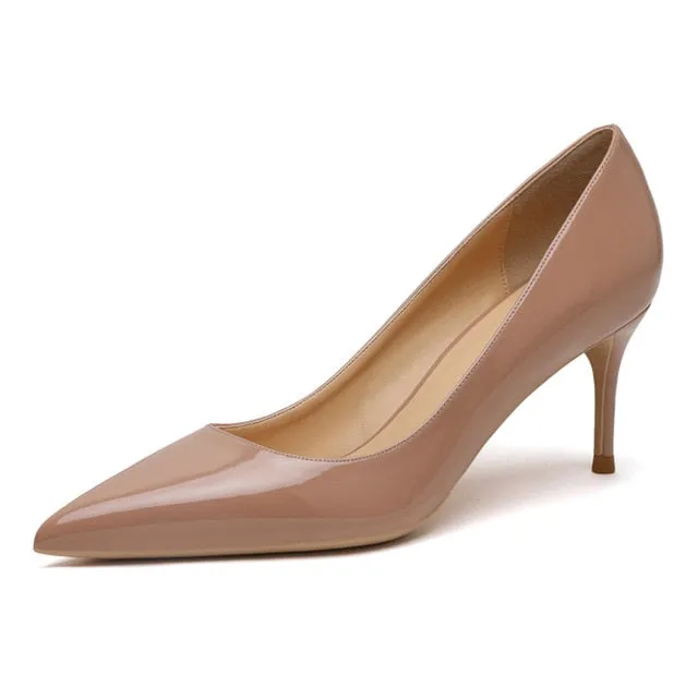 KATELVADI Beige Women's Shoes Patent Leather Shoes Woman High Heel Fashion 6.5CM High Heel shoes,K-323