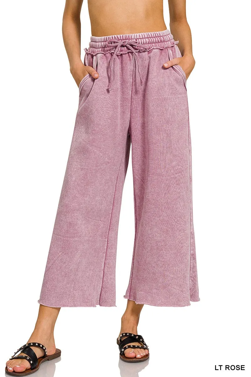 Light Rose Acid Wash Fleece Palazzo Sweatpants
