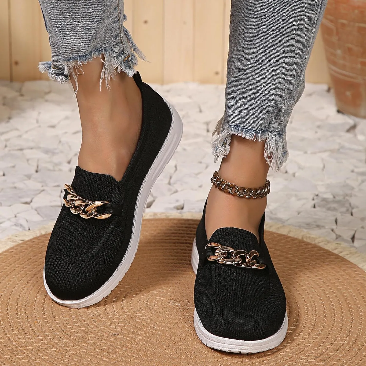Loafers for Women Trendy Mesh Knit Walking Shoes Sock Sneakers Lightweight Comfy Breathable Casual Pull-on Daily Shoe