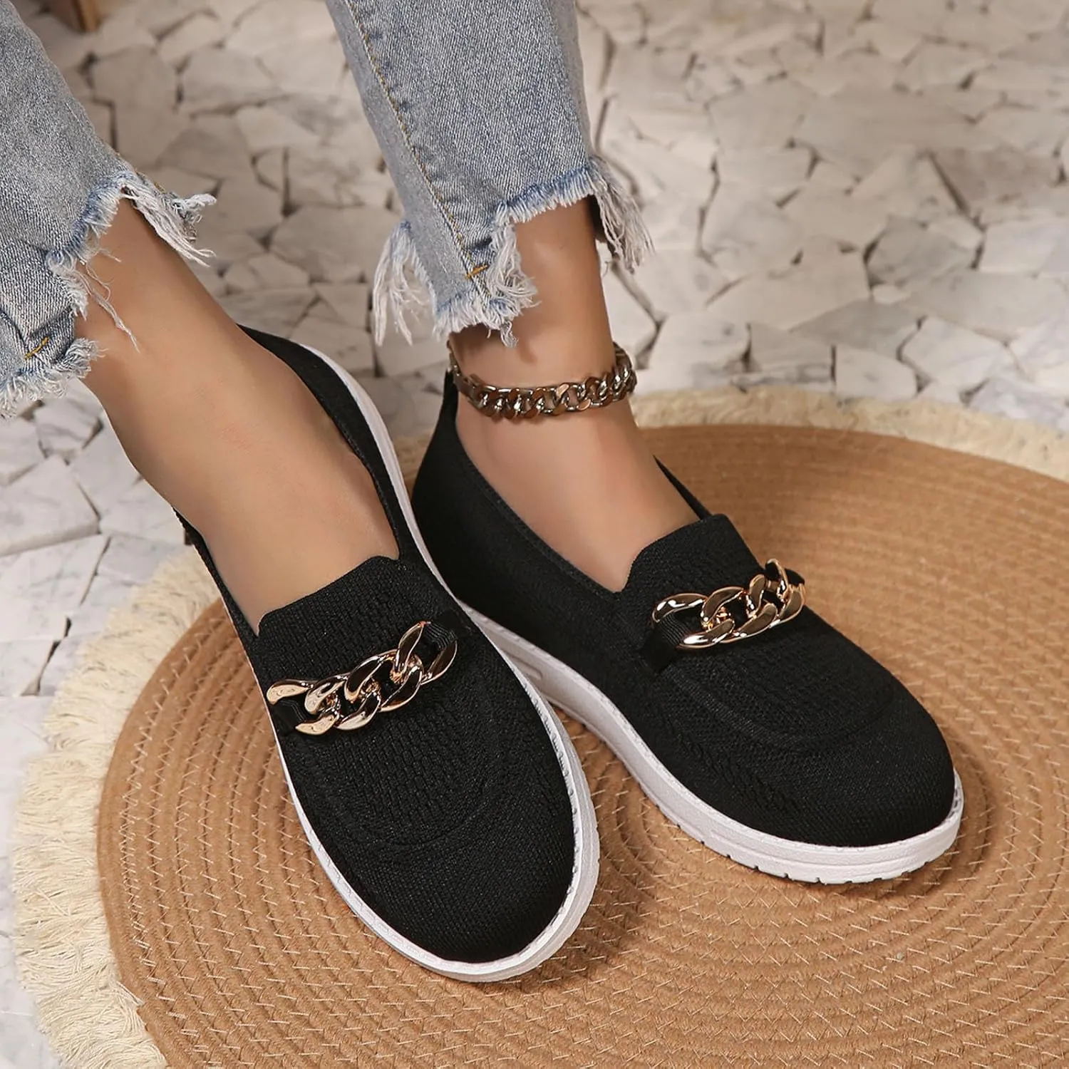 Loafers for Women Trendy Mesh Knit Walking Shoes Sock Sneakers Lightweight Comfy Breathable Casual Pull-on Daily Shoe